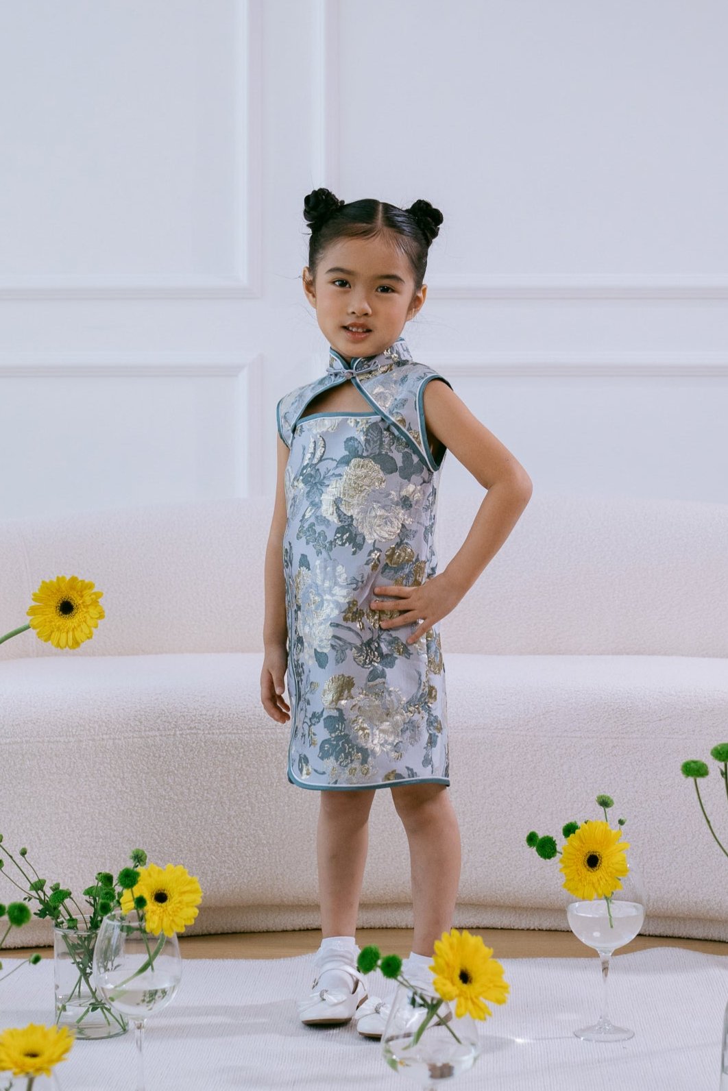 Little Hua Dress in Silver Blue Lake