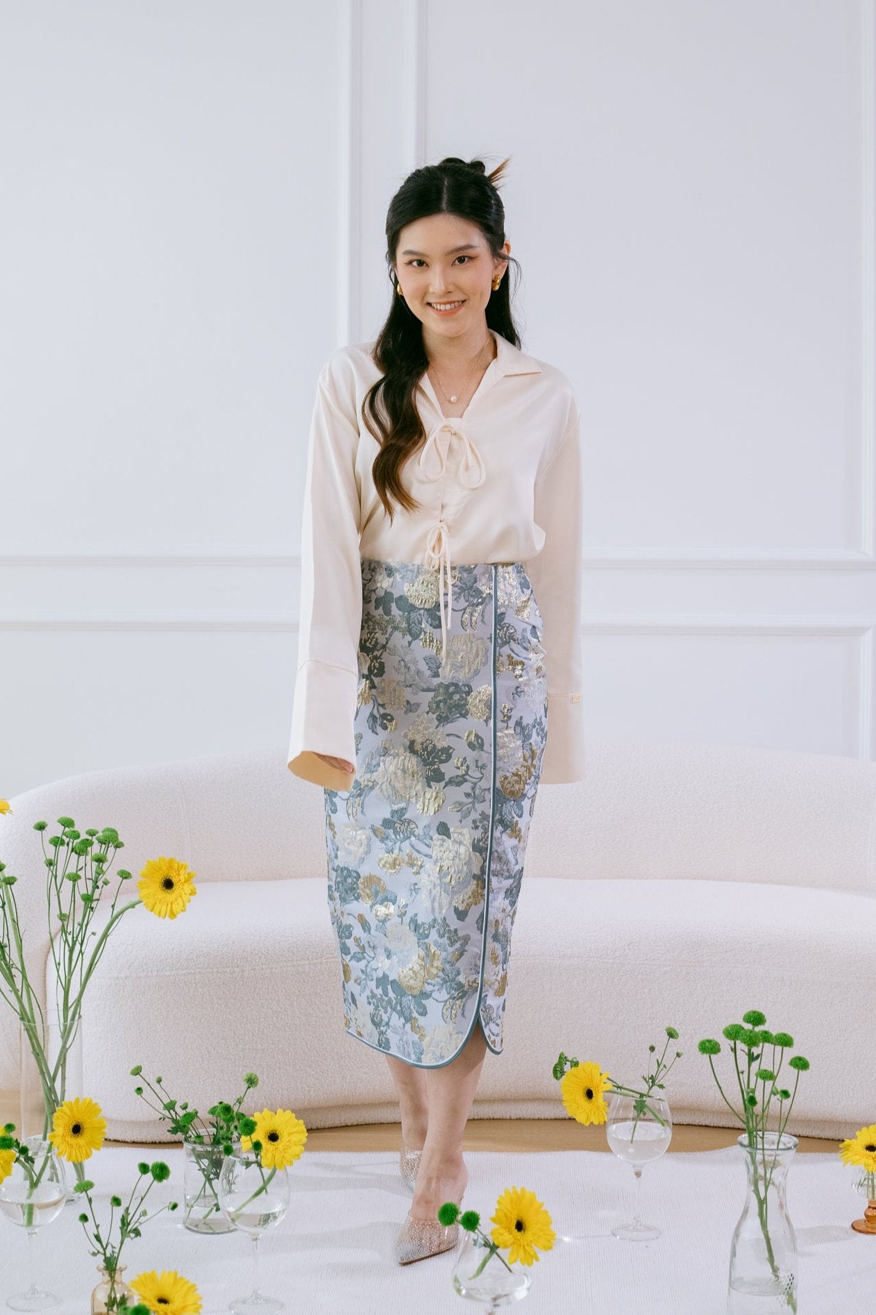 Blooming Hua Skirt in Silver Blue Lake