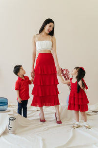 Kyra Ruffled Skirt in Scarlet