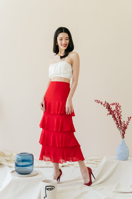 Kyra Ruffled Skirt in Scarlet