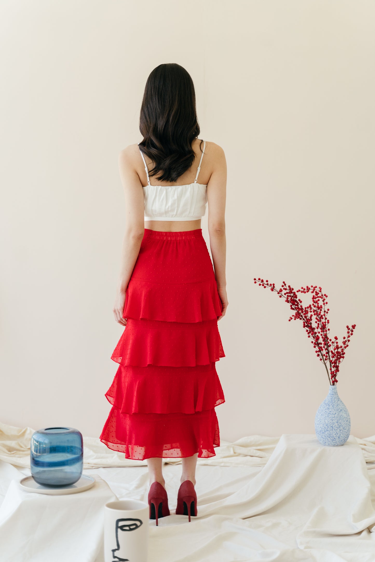 Kyra Ruffled Skirt in Scarlet