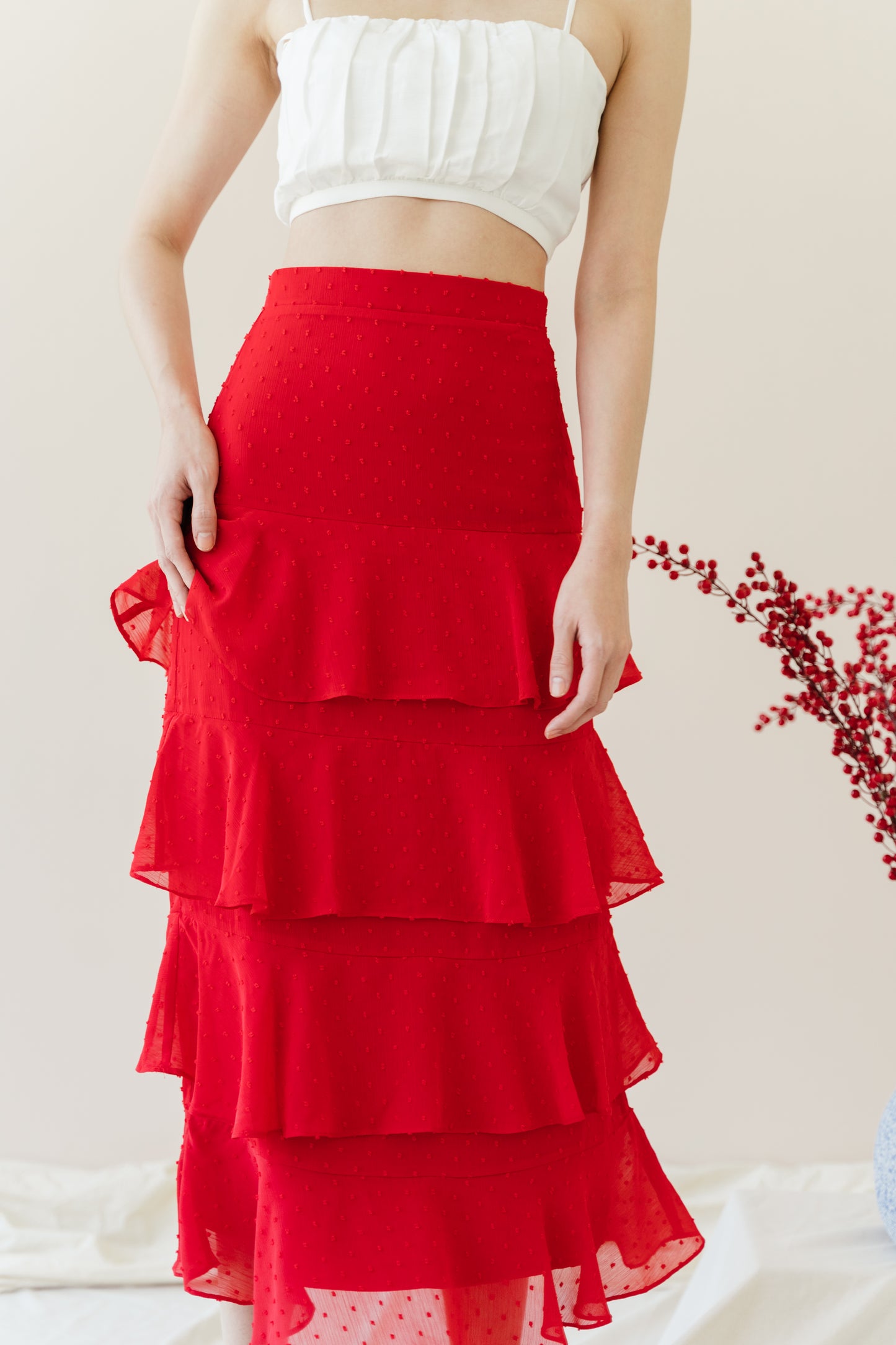 Kyra Ruffled Skirt in Scarlet