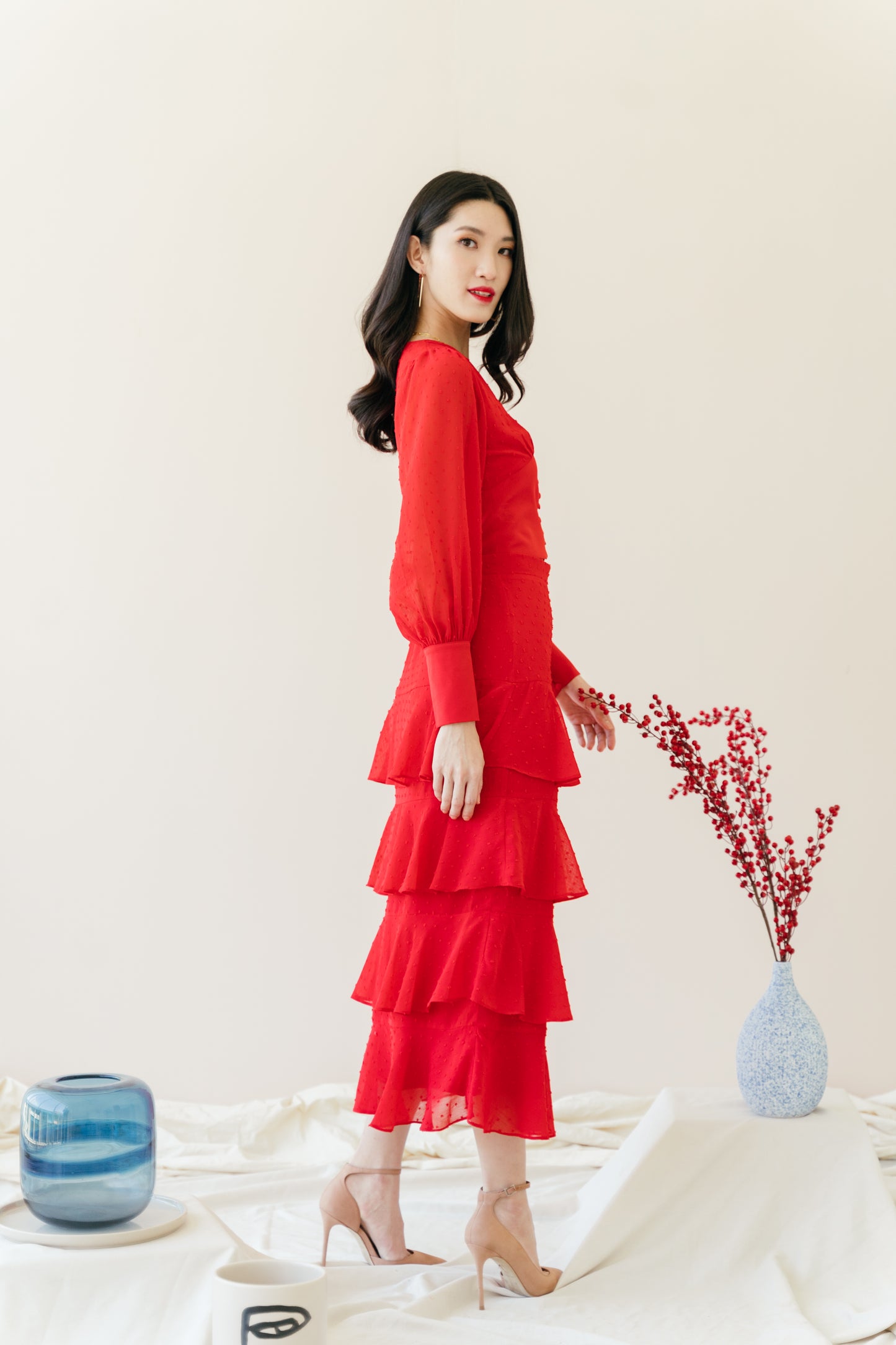 Kyra Ruffled Skirt in Scarlet