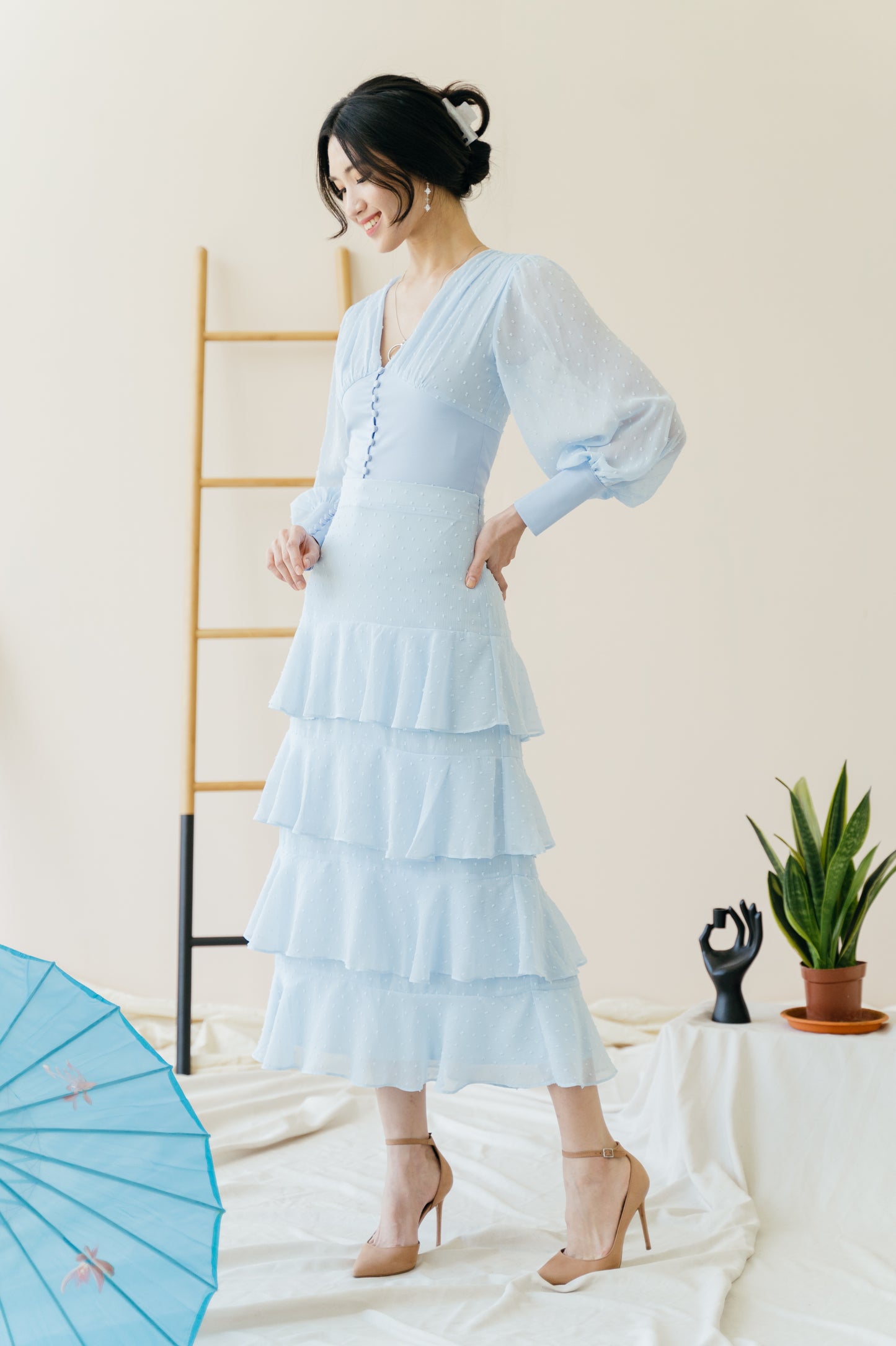 Kyra Ruffled Skirt in Powder Blue