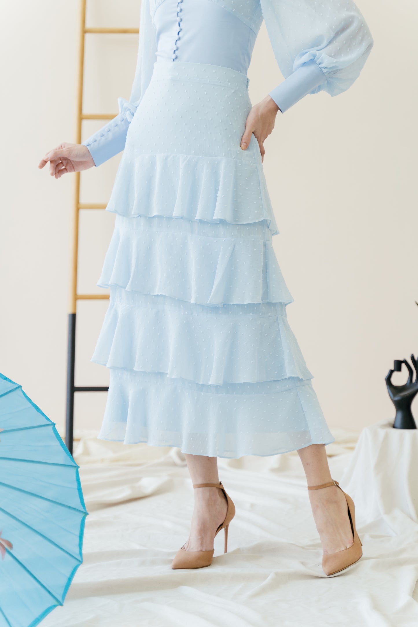Kyra Ruffled Skirt in Powder Blue