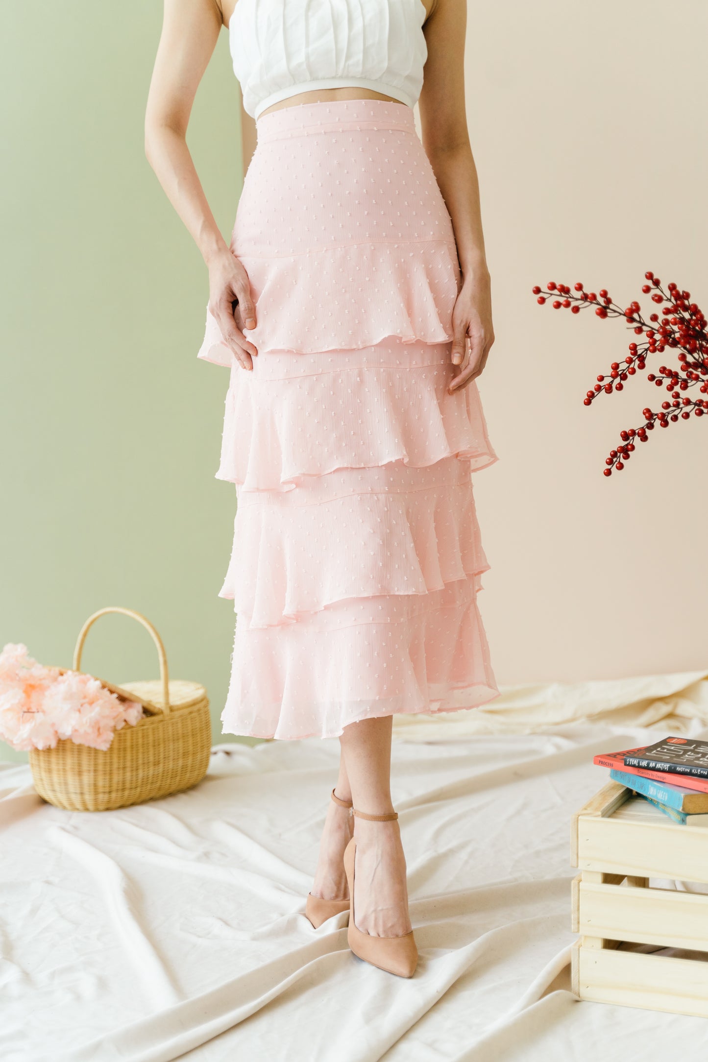 Kyra Ruffled Skirt in Dusty Pink